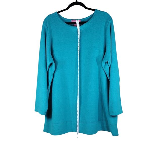 Woman Within Cotton Stretch Casual Comfy Loungewear Turquoise Long Sleeve Top - Picture 3 of 14
